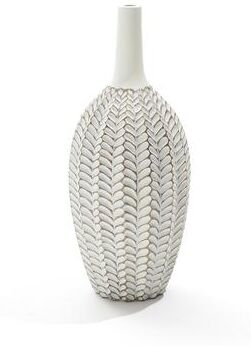 LuxenHome Modern White with Gold Geometric Pattern Polyresin Vase
