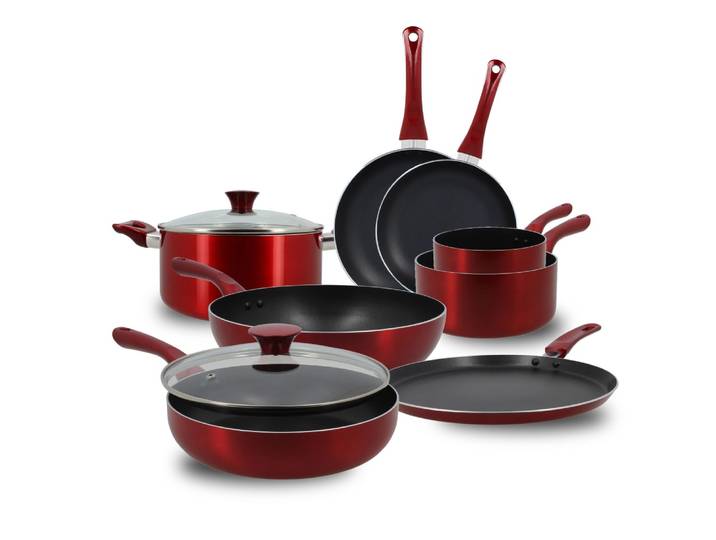 Batterie de cuisine 8 pièces aluminium rouge - tous feux