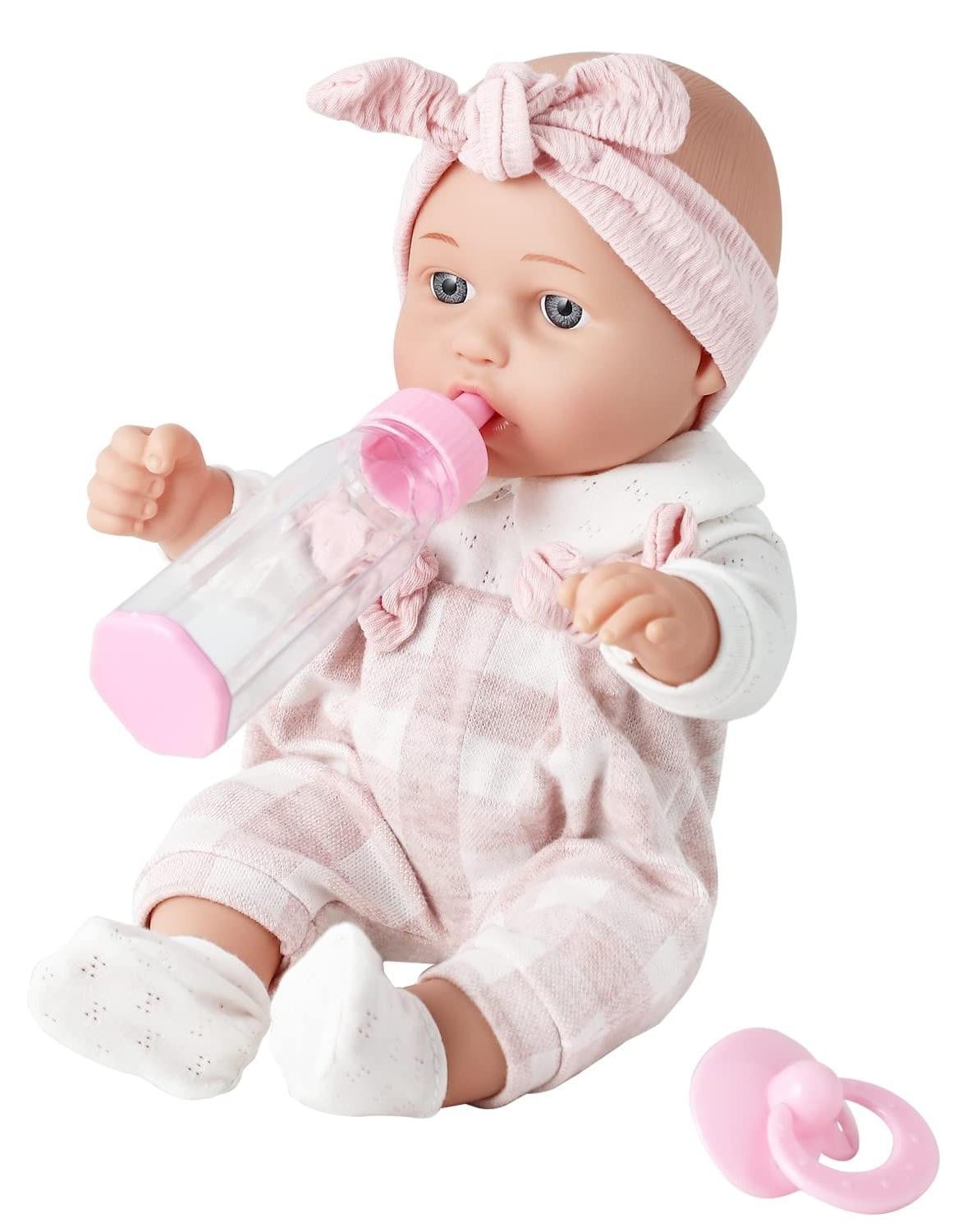 Babypop met roze kleding en accessoires, 30 cm