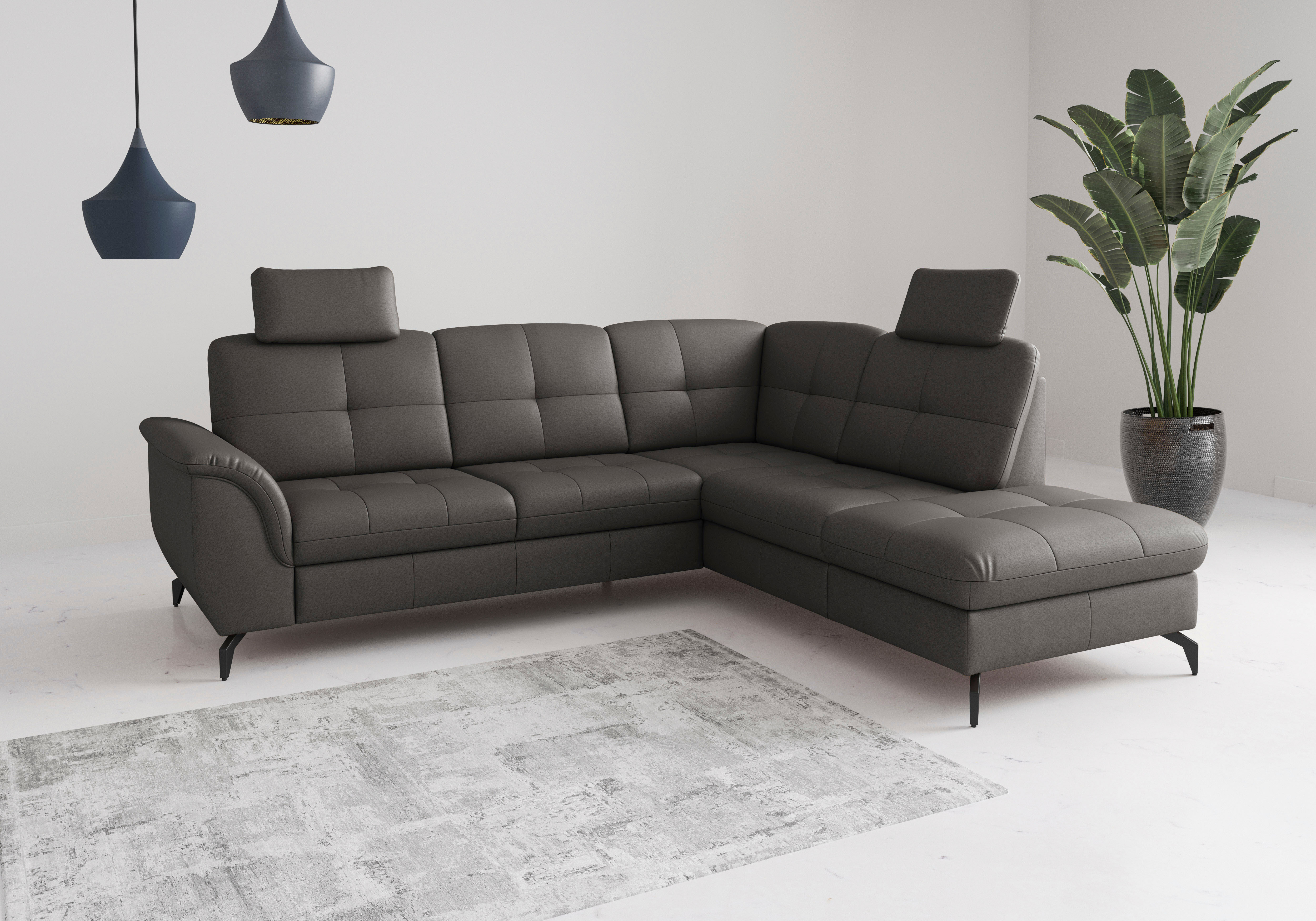 Ecksofa SIT & MORE "Zora", grau (mocca), T:212cm, Sofas, Ecksofa mocca B/H/T: 212cm, NaturLEDER®, Ottomane rechts, ohne Bett,ohne Bettkasten