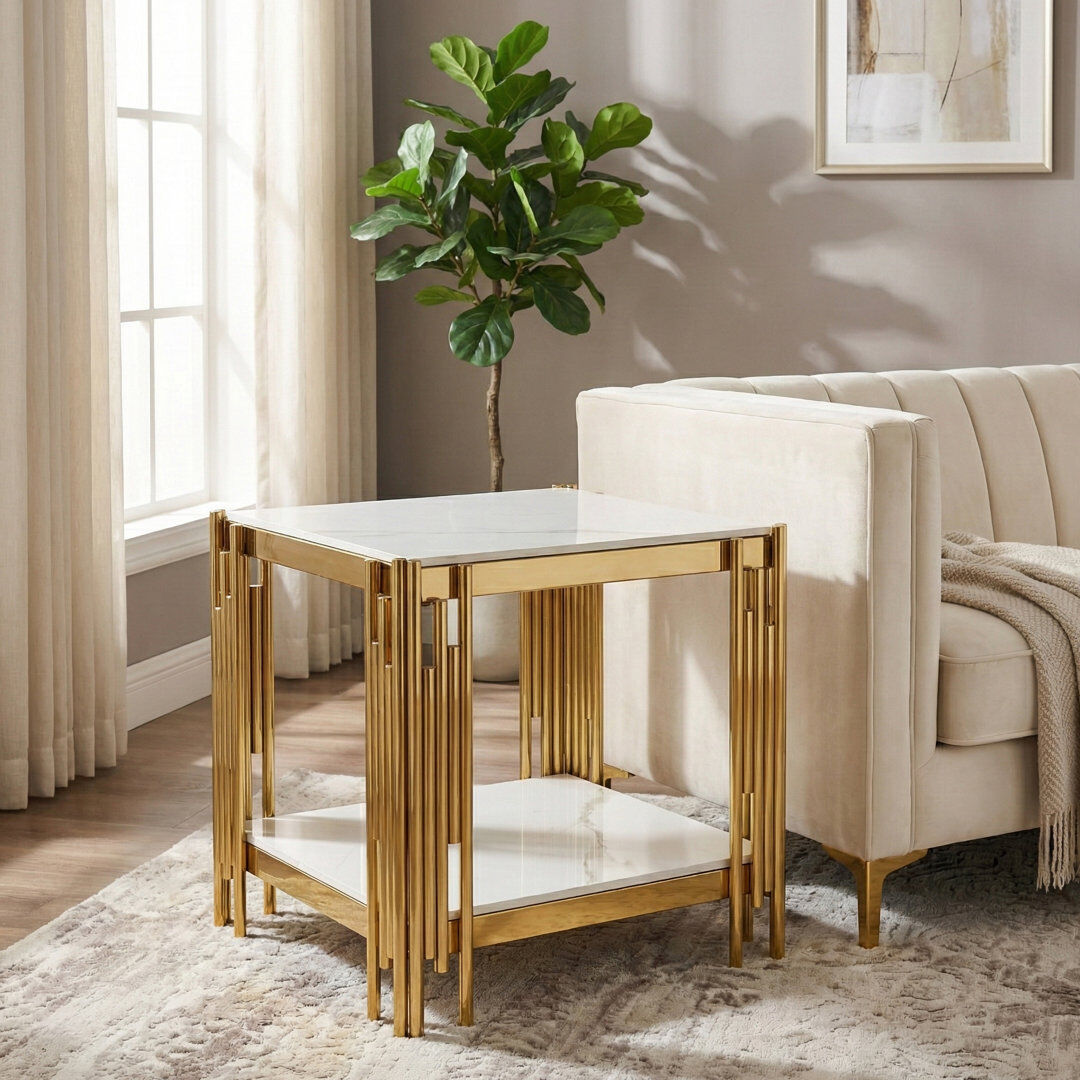 Fairmont Park Kya Four Leg Square Side Table Grey;White 55cm H X 55cm W X 55cm D
