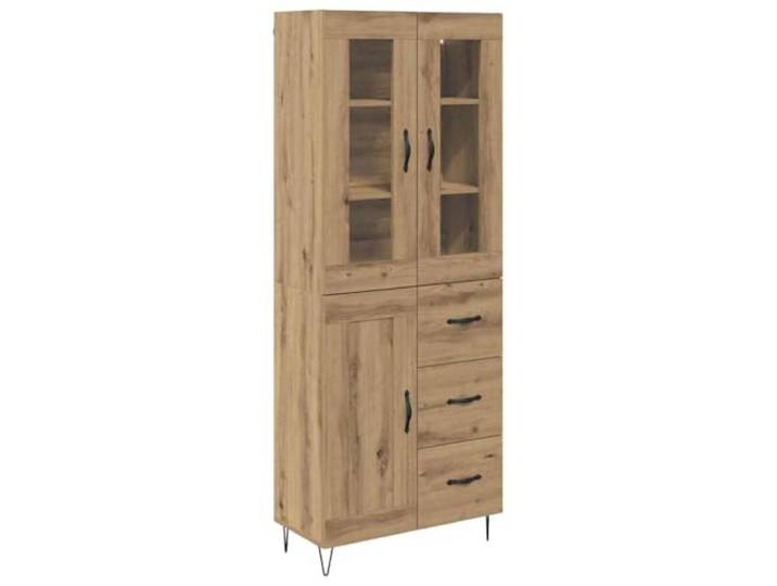 Kaorsrow Highboard Artisan-Eiche 69,5x34x90 cm Holzwerkstoff Elegantes Highboard für Wohnzimmer und Esszimmer mit transparenten Glastüren, Holzwerkstoff und stabilen Eisenbeinen.