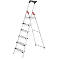 Hailo, Leiter + Gerüst, Stufenleiter XXL Easyclix Silber 6 Stufen 510 mm x 1900 mm (Trittleiter, 190 cm)