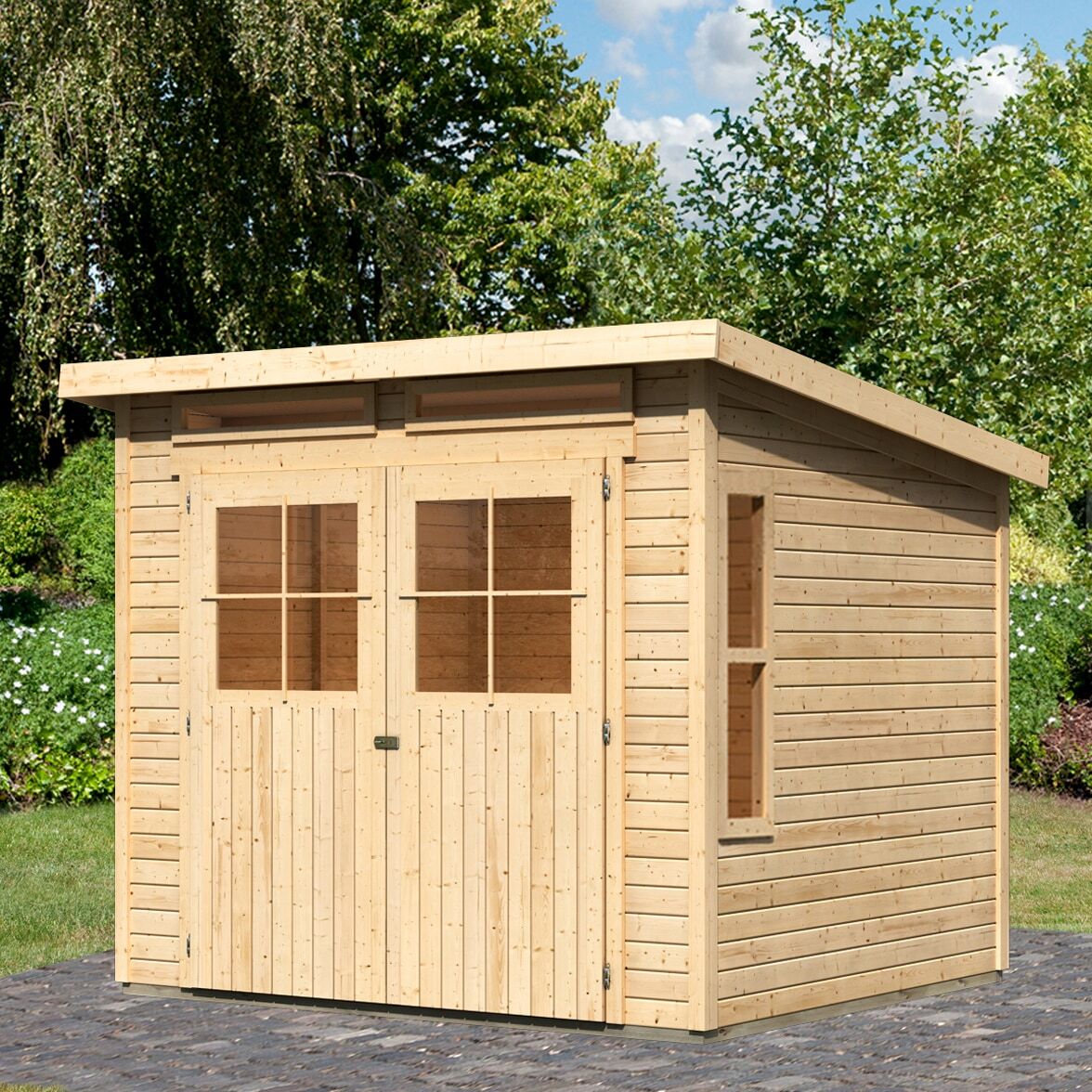 Gartenhaus KARIBU "Falkensee 4", beige (naturbelassen), ohne Fußboden, ohne Dacheindeckung, Holzwerkstoff, Gartenhäuser, Gartenhaus