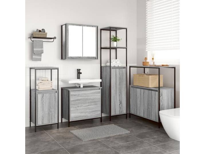 Ensemble de meubles de salle de bain 5 pièces Gris Sonoma en bois d ingénierie