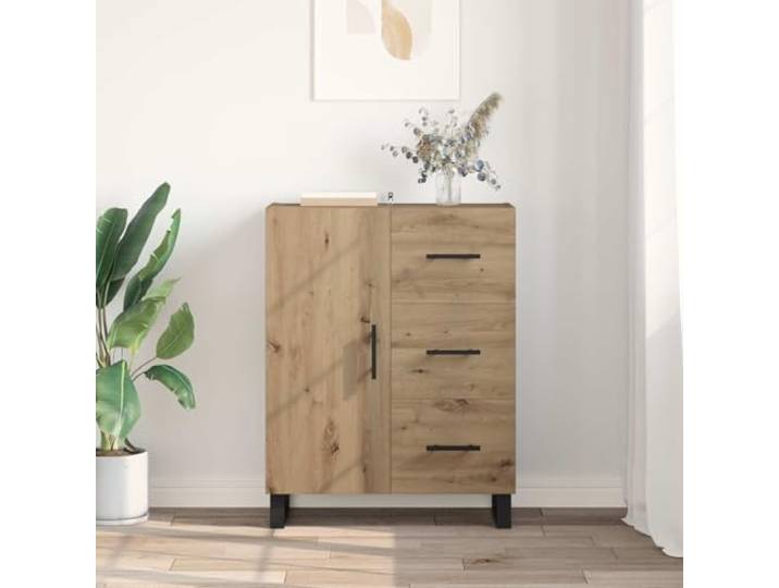 KTHLBRH Sideboard Eiche Handwerk 69,5 x 34 x 90 cm Technisches Holz und Eisen, 3 Schubladen, 2 Einlegeböden, 1 Tür, Belastung 60 kg