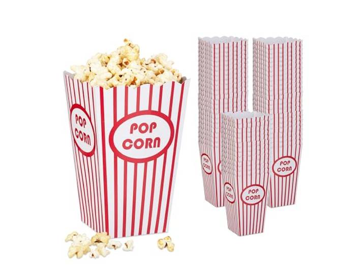 Relaxdays Sachets à popcorns\, Lot de 72\, Rayures\, rétro\, cinéma\, Accessoires pour soirée Film\, Carton\, Rouge - Blanc