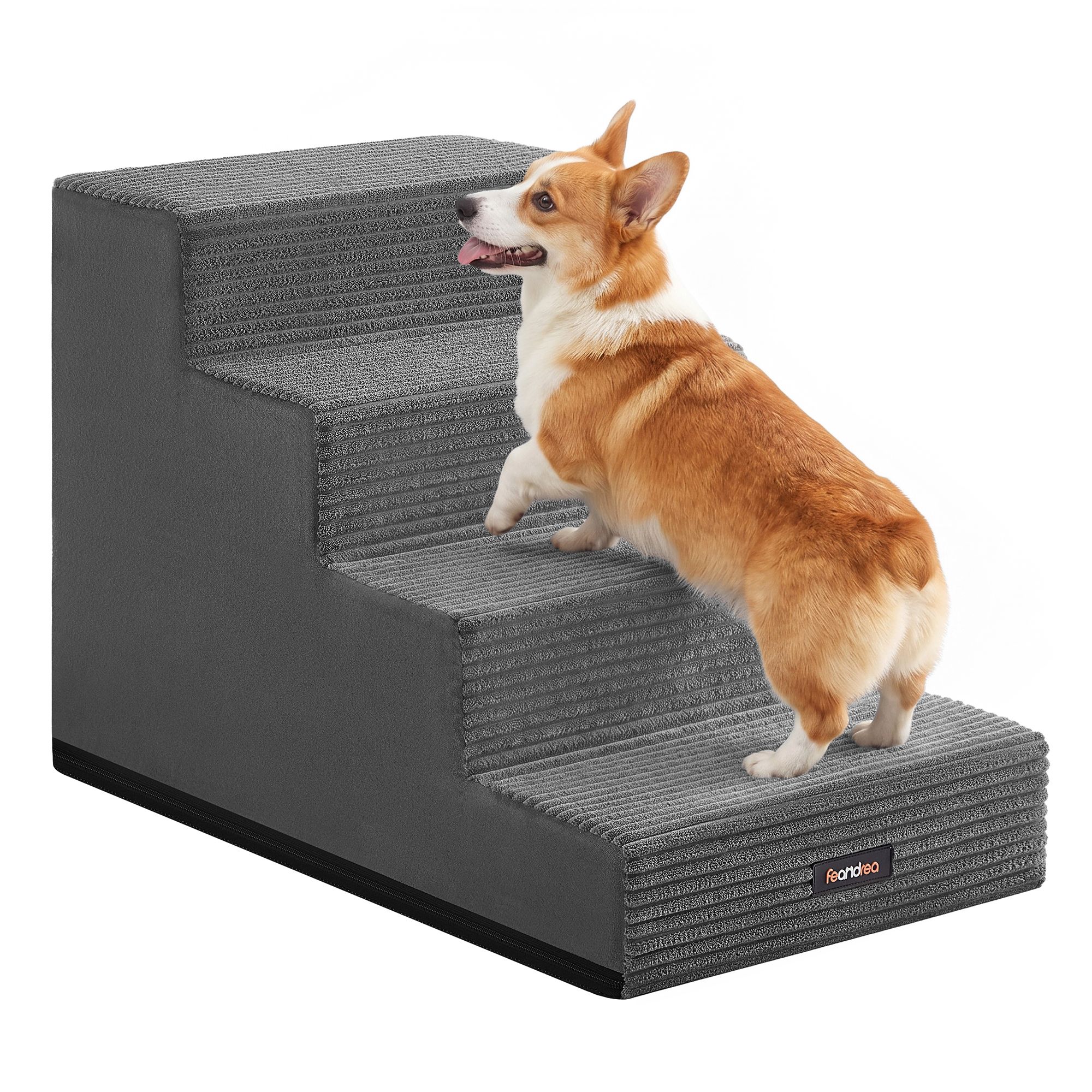 Feandrea Hundetreppe 4 Stufen aus Schaumstoff waschbar Schiefergrau PPS024GN01
