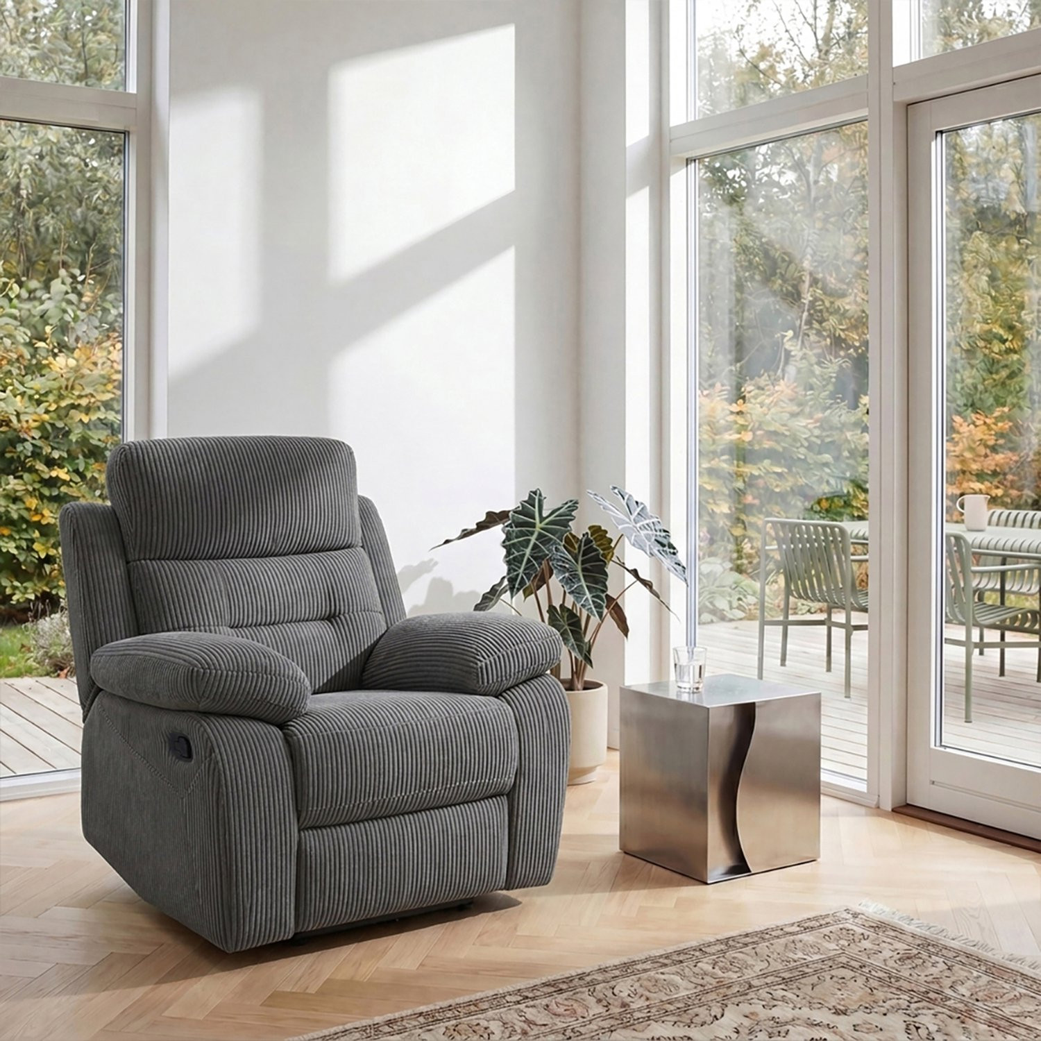 Notio Living Lannilis Relaxstoel met manuele functie in corduroy antraciet