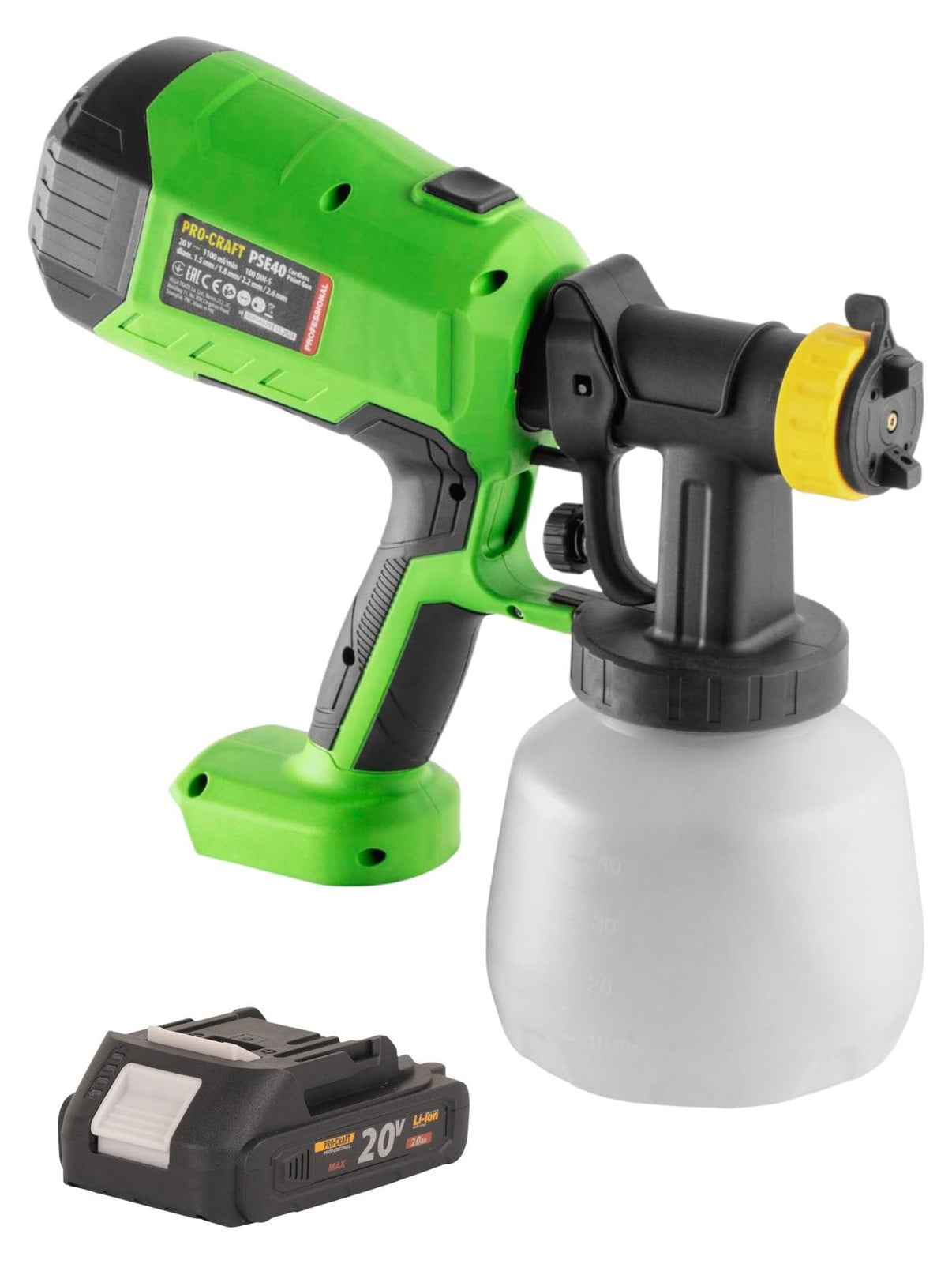 Procraft PSE40bb accu verfspuitpistool 20 V met 1x 2,0 Ah accu