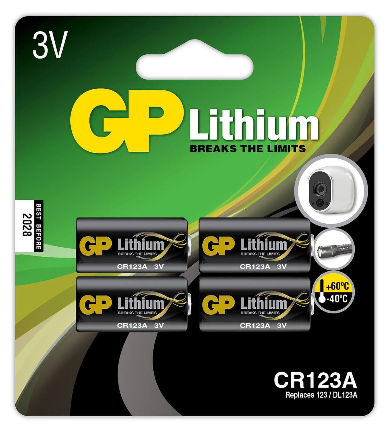 GP Batteries Lithium CR 123A Niet-oplaadbare batterijen, 3V, 4 stuks, Zwart