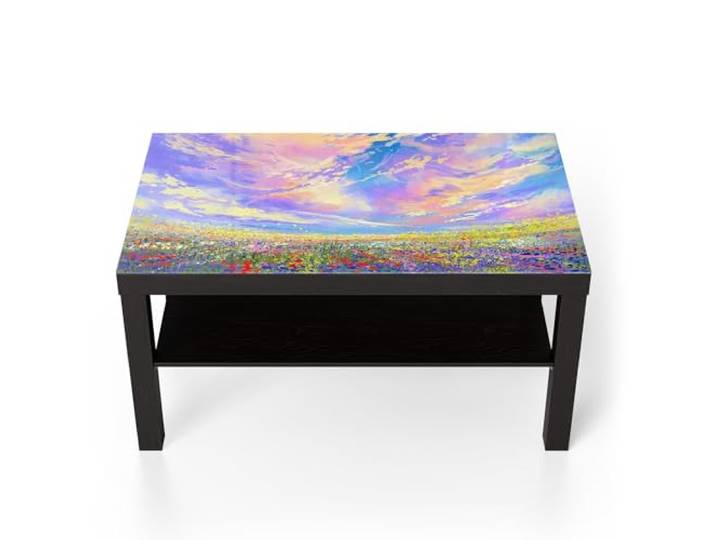 DEQORI Glastisch schwarz groß 90x50 cm Motiv Himmelsfarbenspiel ausgefallener Beistelltisch aus Glas Hochglanz Couchtisch fürs Wohnzimmer moderner Couch Tisch mit Design