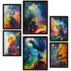 POSTER Set Mit 6 Superhelden A3 & A4 Schwarzer Rahmen