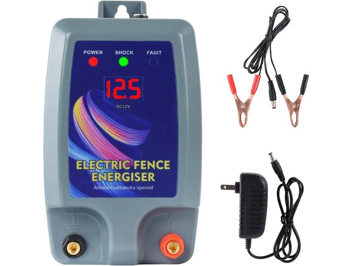 Électrificateur de clôture électrique de 10km, avec connecteur de clip d'alimentation de batterie, clôture de sécurité captive pour bétail, mouton, volaille