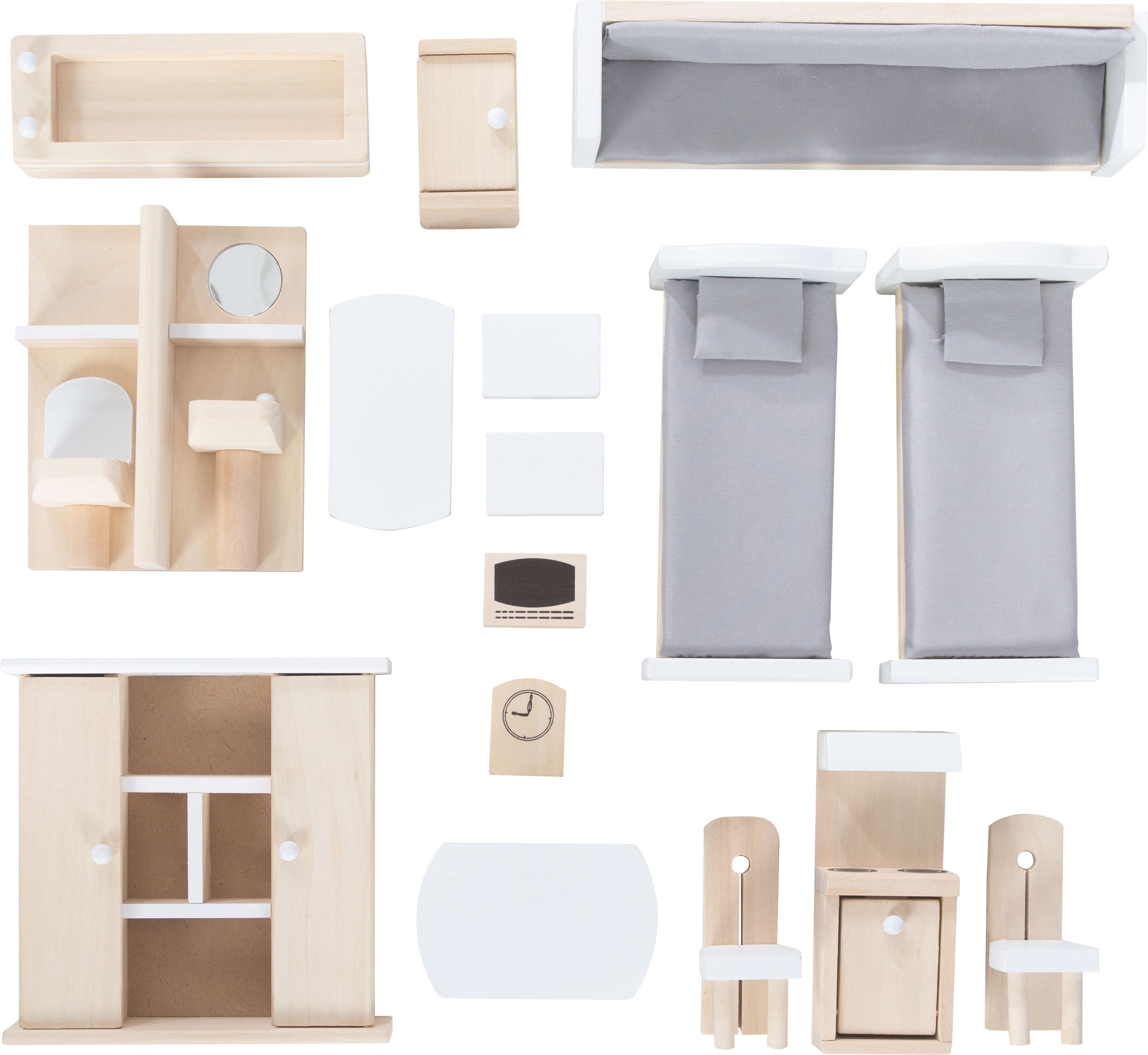 Puppenhaus ROBA, beige (natur, weiß), Puppenhäuser, KinderB:70cm H:74cm T:30cm, Puppenhaus, mit 4 Puppen und 24 Einrichtungsteilen, B:70cm H:74cm T:30cm