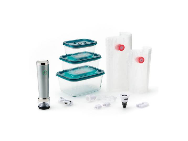 SOLIS OF SWITZERLAND Vakuumierer Vac Stick Starter Set, Typ 5707, 13W, Set mit 3 Behälter und wiederverwendbare Beutel, kabellos