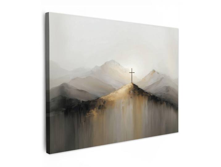 MuchoWow Leinwandbild - Hügel - Abstrakt - Kreuz - Christentum - 80x60 - Malerei, Beige, Textil, Kiefer, Rechteckig, 80x60 cm, gerahmt, Bilder & Rahmen, Bilder, Wandbilder