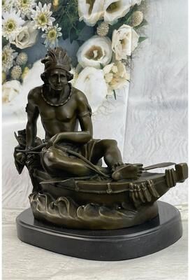 Bronzhaus Vintage Signed Duchoisellei Indian Warrior Bronze Sculpture Statue Figurine Art