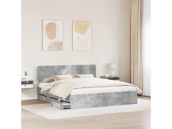 SKTQYQO Bett Grau Beton 180 x 200 cm Technisches Holz, integrierte Schubladen, verstellbares Kopfteil, feste Latten