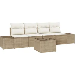 vidaXL 5-teiliges Garten Sofa Set mit Kissen Beige Poly Rattan