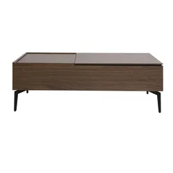 Rechteckiger höhenverstellbarer Couchtisch aus dunklem Holz mit Walnuss-Finish und schwarzem Metall L103 cm SEDA