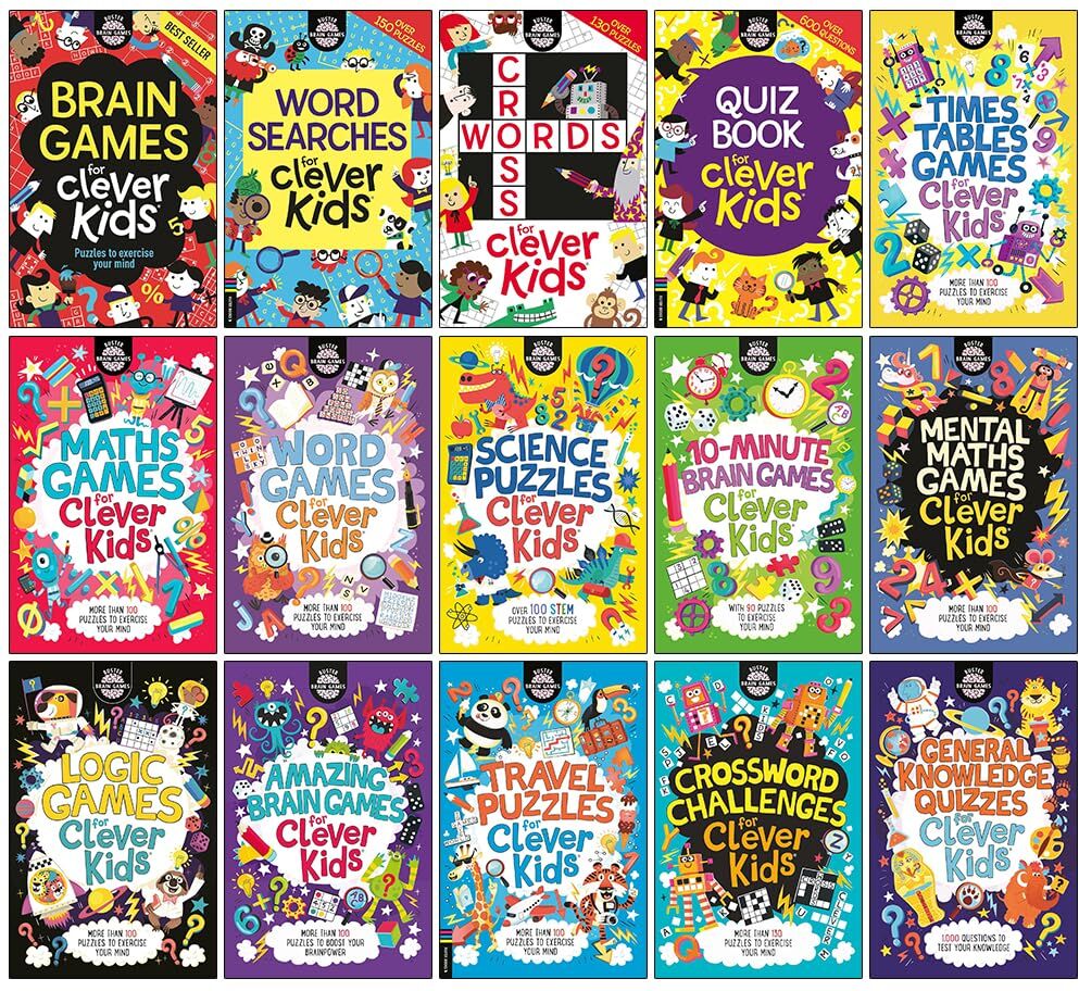Buster Books Clever Kids Brain Games 15 Books Collection Set by Dr Gareth Moore - Paperback Puzzle Books for Ages 8-12 - Wordsearches, Maths, Logic & Quizzes Gift