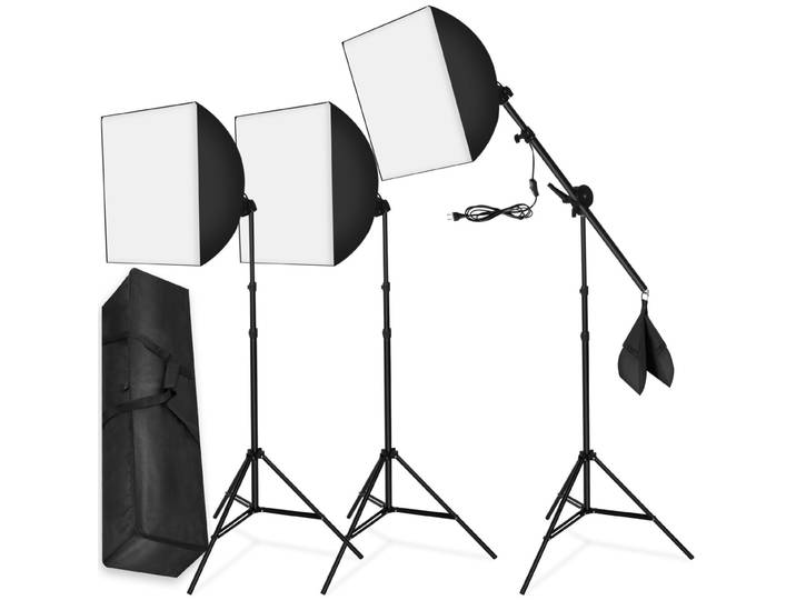 Lot de 3 lampes de studio avec boîte à lumière, trépied en aluminium et sac de transport - noir