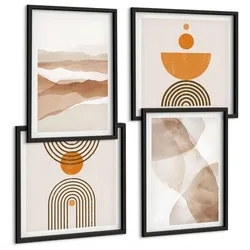 BILDER SET 4er Set - 50x50 cm & 40x60 cm Schwarzer Rahmen - Strukturen schattieren Minimalismus