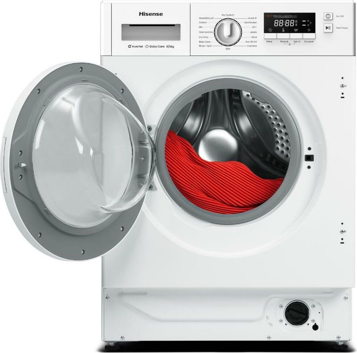 Hisense WD3M841BWIES, Frontlader, Integriert, Weiß, Links, Weiß, Tasten, Drehregler