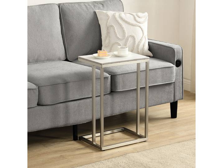 Table d’appoint BACOOC 40 x 60 x 30cm Blanc/Marbre blanc
