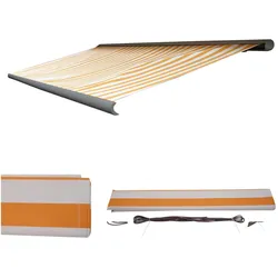 Ersatz-Bezug für Markise H124, Vollkassette Ersatzbezug Sonnenschutz 5x3m ~ Polyester orange-weiß