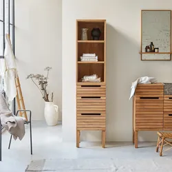 Hochschrank aus Teak Slats 180 cm aus Massivholz mit Lattenoptik