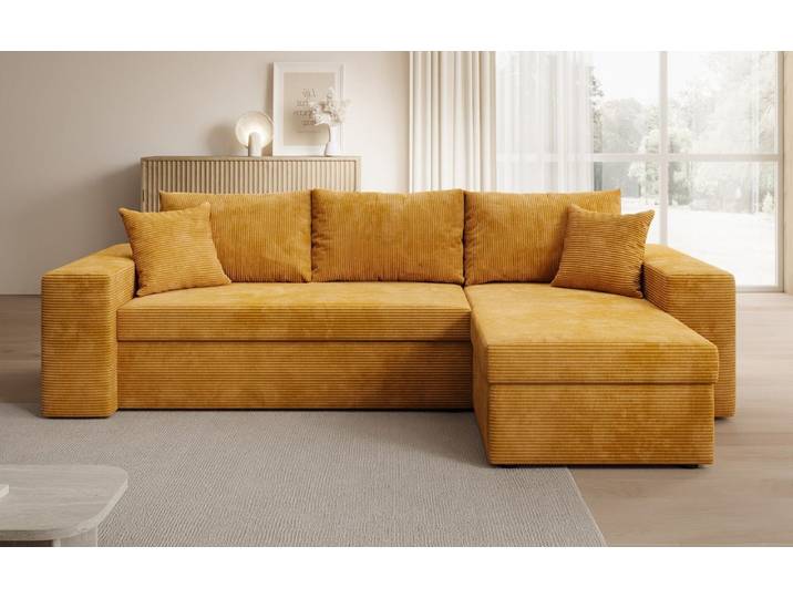 Designer Ecksofa Denver Cord mit Schlaf- und Klappfunktion - Amber - Rechts - Cord - Luxusbetten24