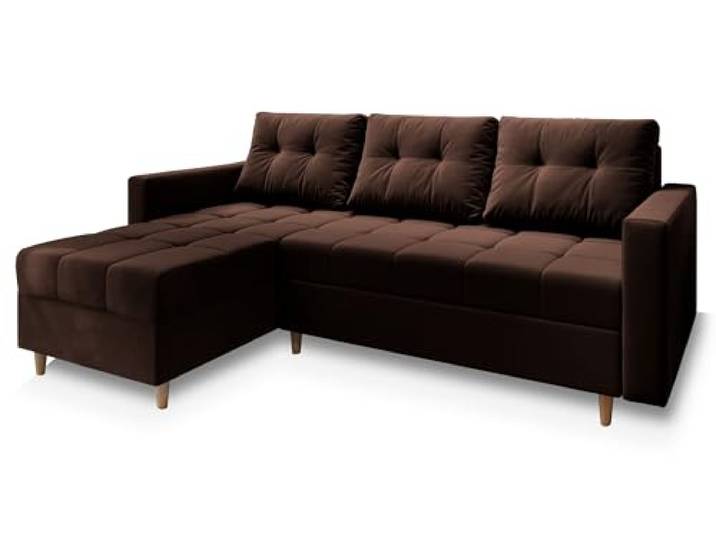 Masseno Ecksofa Milo L mit Schlaffunktion L-Form, Sofa mit Bettkasten, Wohnzimmersofa, Couch, Soffa, Bettsofa, Couchgarnitur- Braun, Kronos 06
