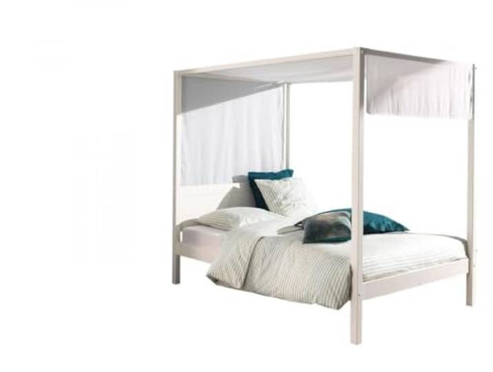 Vipack Himmelbett 140 x 200 cm, mit Lattenrost und Himmel Gestänge inkl. Textil Himmel, Farbe weiß Weiß