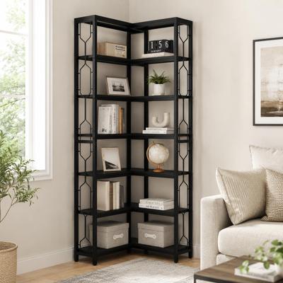 ROSE "7-Tier Corner Bookshelf, 78.7"" Tall Industrial Corner Shelf with Metal Frame, Space-Saving Corner Bookcase Display Rack"