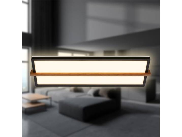 BRILONER - LED Deckenlampe mit Holz, indirektes Licht, 3.000K warmweiß, Lampe, Deckenleuchte, Wohnzimmerlampe, LED Panel, Küchenlampe, Deckenbeleuchtung, 60,5x20x4,5 cm, Schwarz