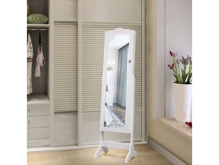 DREAMADE Armoire à Bijoux Amovible Verrouillable avec Miroir Miroir Psyché avec Espace de Rangement Divisé et Lumières LED Blanc