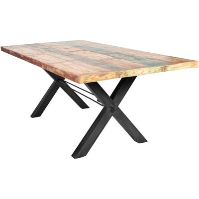 Esstisch SIT "Bari Altholz Esstisch mit X-Gestell aus Eisen & Unikat-Charakter", schwarz (eisen schwarz), B:220cm H:78cm T:100cm, Tische, Esstisch, Markantes X-Gestell trifft bunt lackiertes Altholz