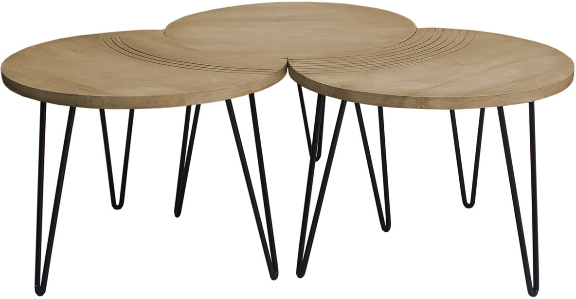 Miliboo Couchtische strukturiert aus Mangoholz und schwarzes Metall (3er-Set) VIBES
