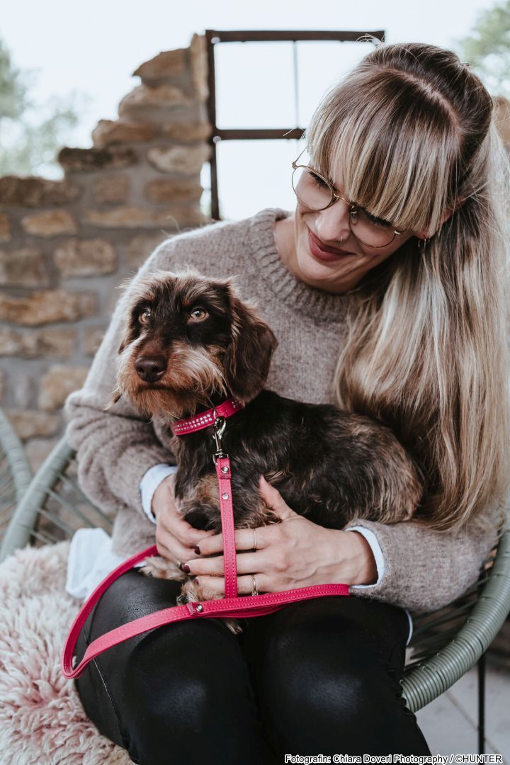 DOG SPORT HUNTER Halsband Diamond Petit XS (30), pink/schwarz