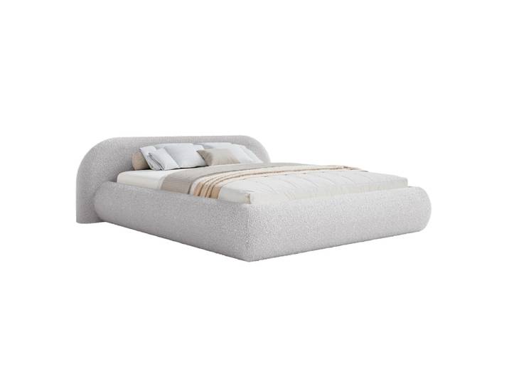 Lit rembourré 180x200 avec coffre, bouclé, gris clair