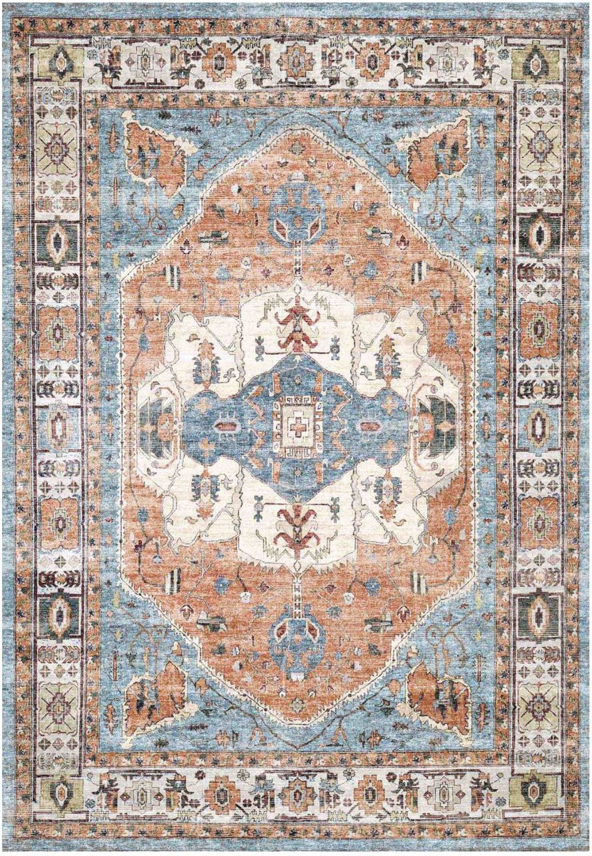 AYDIN Mandala Vloerkleed Blauw/Terracotta - Rechthoekig - Vintage Oriental Stijl