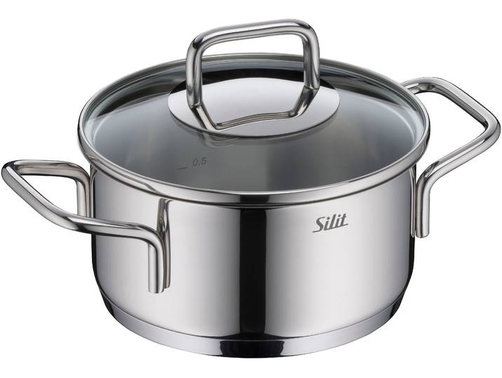 Bratentopf SILIT Extra Cook, mit Glasdeckel , grau (edelstahl), B:17,4cm H:14,6cm L:24,9cm Ø:16cm, Töpfe, Bratentopf, SiliTherm Universalboden, induktionsgeeignet, spülmaschinengeeignet