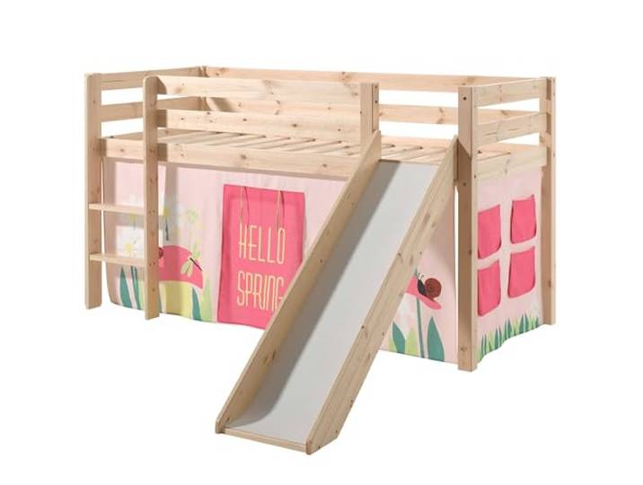 Spielbett inkl. Rutsche mit Textilset Vorhang Spring , Kiefer Massiv Natur