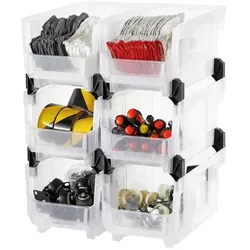 VEVOR Stapelboxen, 377 x 215 x 180 mm (6er-Pack), Sichtlagerboxen zum Organisieren & Aufbewahren, Sichtlagerkasten für Schränken, Garagen, Kleinteilen, Bürobedarf & anderem Zubehör, transparent
