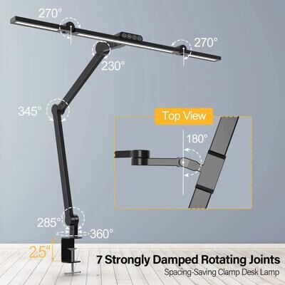 Inspire Select 24W Ultra Bright LED Clamp Desk Lamp, Auto Dimming Architect Task Light With Atmosphere Lighting For Home Office black 24w m