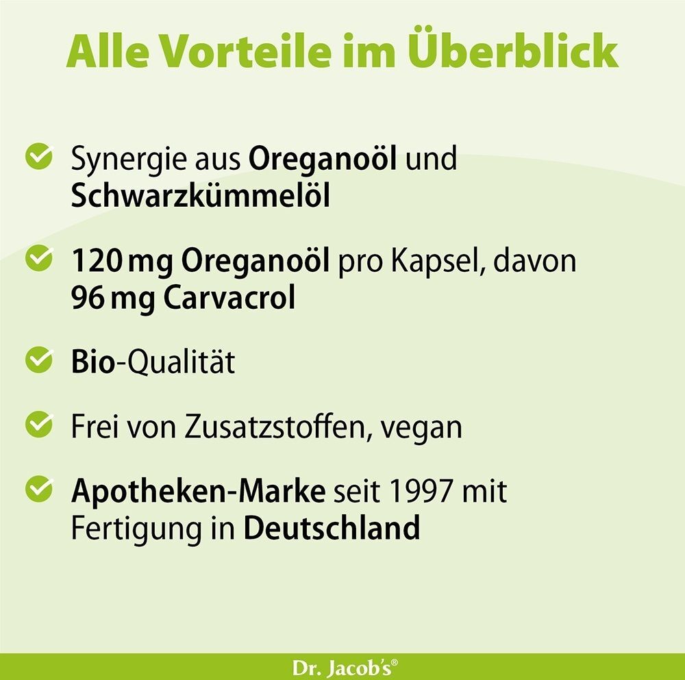 Dr. Jacob's Oregano-Öl Schwarzkümmelöl Bio Kapseln Dr.Jacob's 60 St