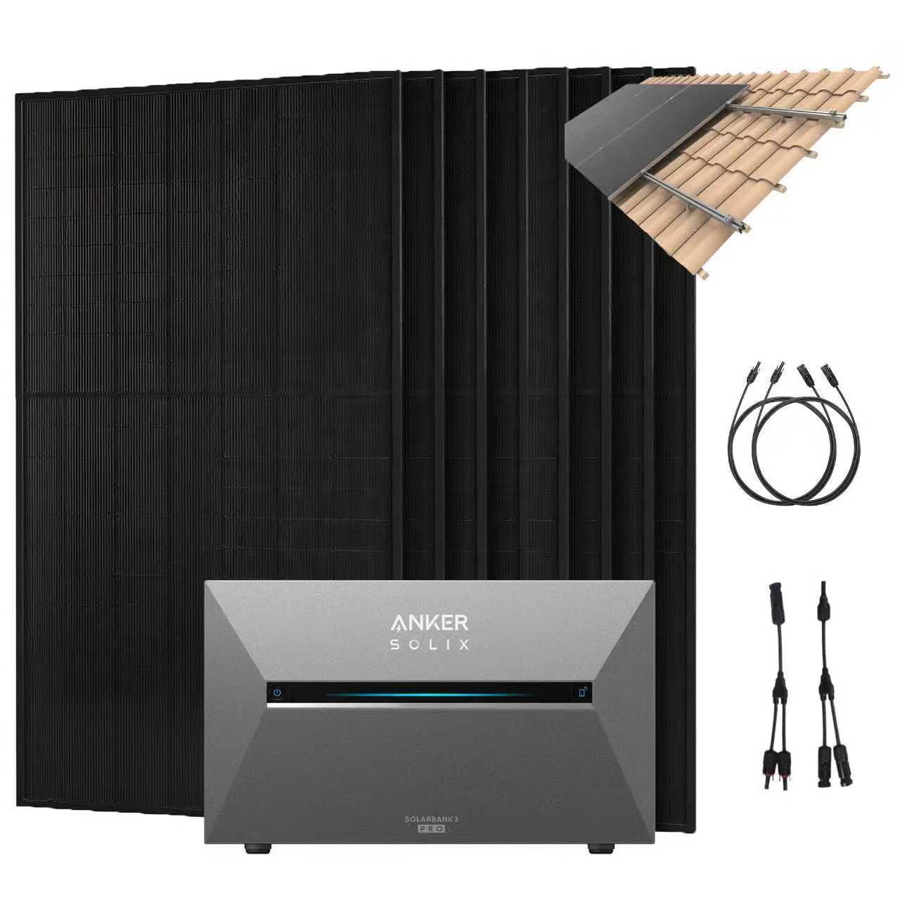 Anker SOLIX 4040W Balkonkraftwerk + Solarbank 3 Pro, 8×505W Module mit Halterung für Dachziegel