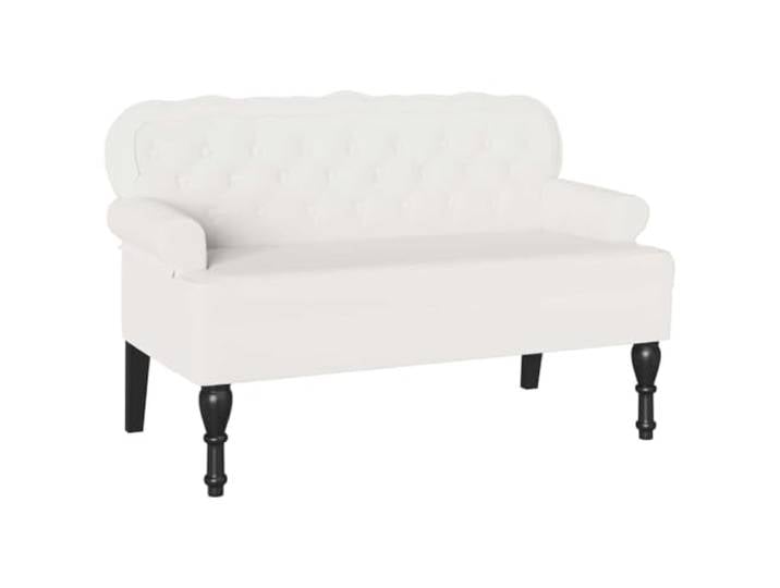 XHNIFBN Chesterfield Bank Kunstleder Polsterbank 2-Sitzer Weiß 119.5 cm Stilvolle Sitzbank mit Knopfbefestigung und Gummibaumbeinen für Flur, Wohnzimmer und Schlafzimmer.